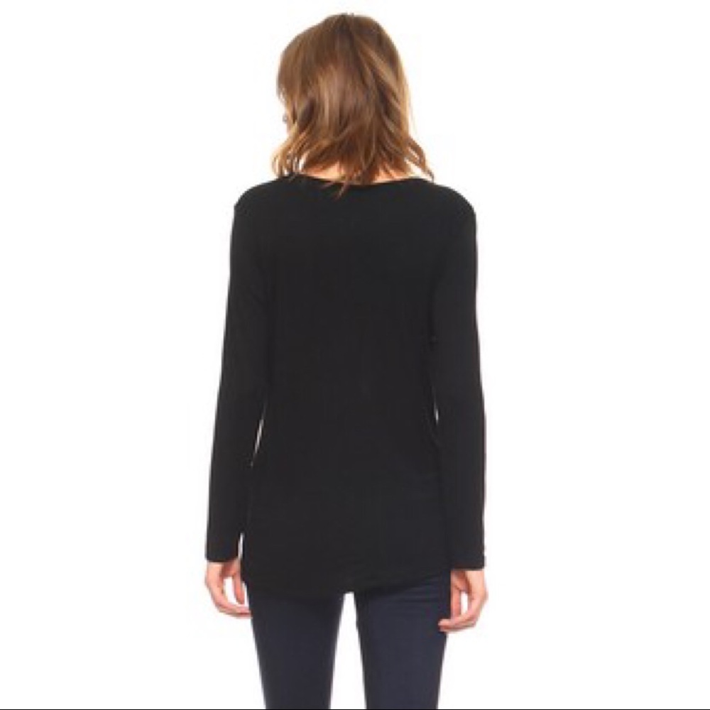 Black Front Wrap Tie Top - Picture 6 of 7